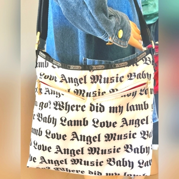 L.A.M.B. LeSportsac Gwen Stefani White Black LOVE ANGEL MUSIC BABY Purse 12"×12" - Picture 4 of 16